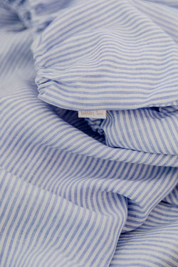 Blue stripes linen single fitted sheet
