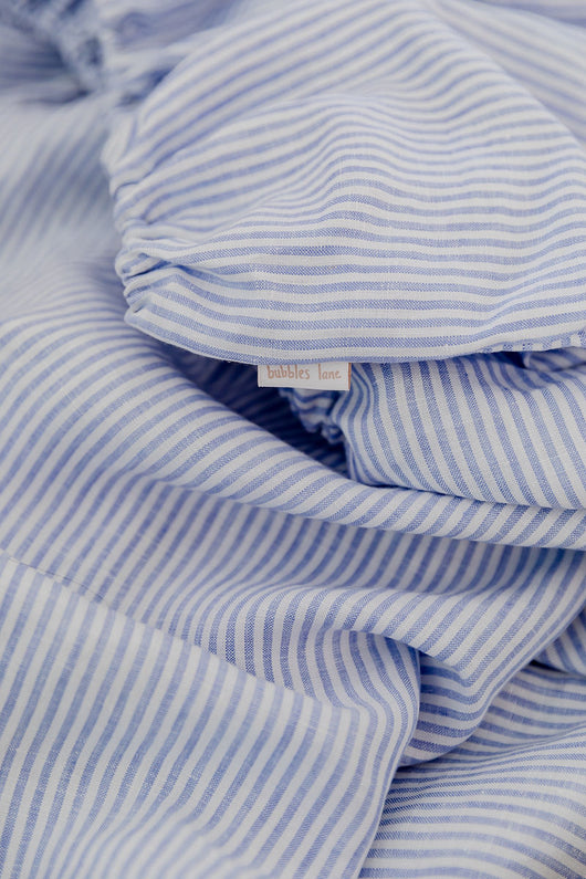 Blue stripes linen single fitted sheet