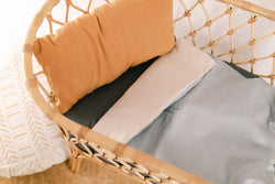 Duck egg blue and bone linen bassinet/pram blanket