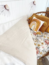 Bone and white 100% linen single quilt cover