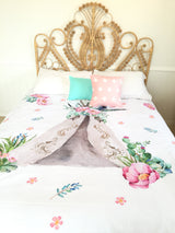 Pink floral teepee queen quilt cover