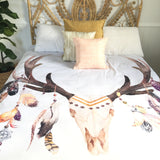 Stag skull and feather double quilt cover