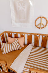 Cinnamon stripe  linen with bone linen cot quilt