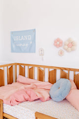 Peachy pink linen with blossom linen cot quilt
