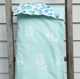 Mint mermaid cot quilt with mint/aqua scales