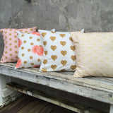 Pink/gold dot, gold dot/floral, gold heart, blush/gold arrow cushion cover