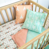 Feather with triangle cot quilt with peach sprinkle dot