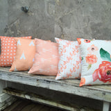 Peach tri, peach teepee, peach arrow/feather, peach herringbone arrow, peach floral cushion cover