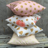 Pink/gold dot, gold dot/floral, gold heart, blush/gold arrow cushion cover