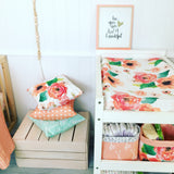 Peach floral, Mint/pink feather bassinet/changemat sheet
